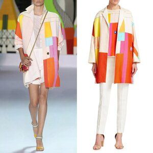 Akris Mural Print Coat SS 2018 Silk Cotton Multicolor Size US 12 NEW NWT